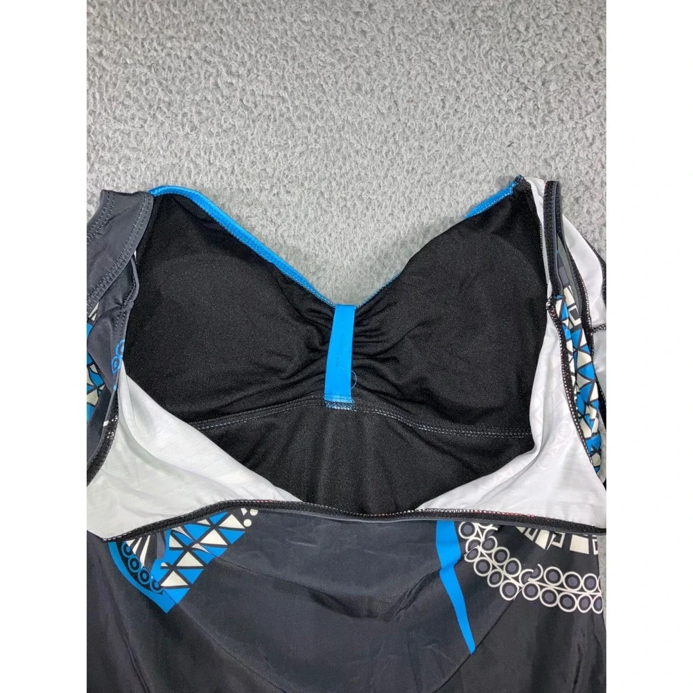 One‎ Piece Swimsuit Women 2XL Black Blue Geometric Tribal Print V-Neck Abstract